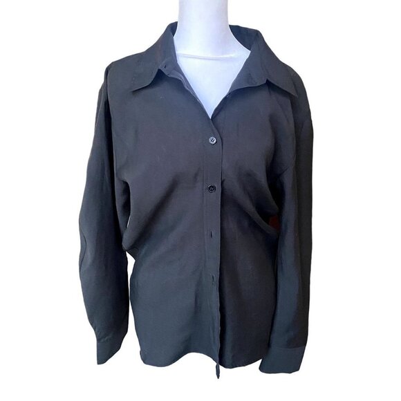 Zara Button Front Button Down Size M Long Sleeve Black Minimalist Top - Picture 6 of 8